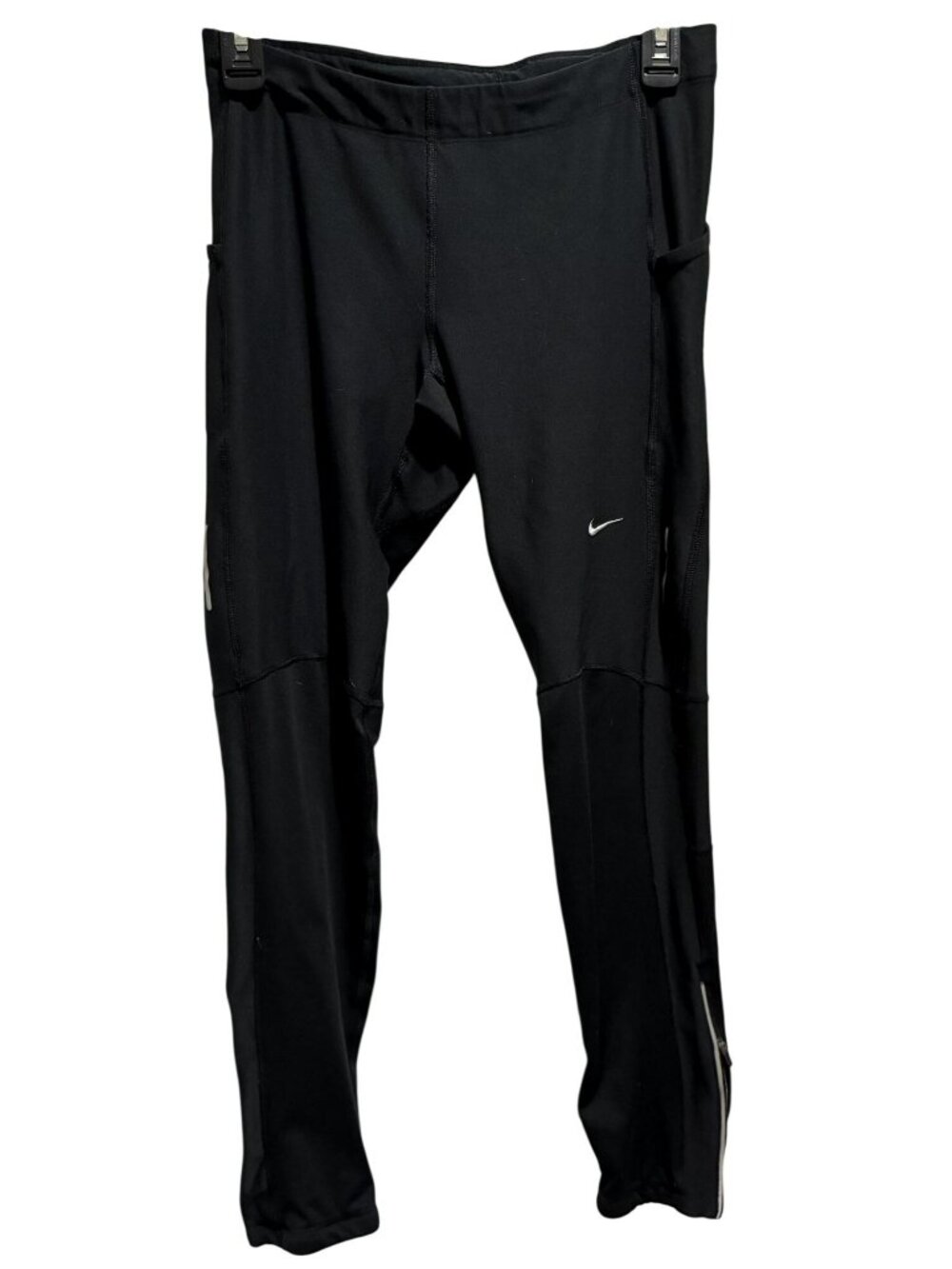 Nike Dri-Fit Black Running Track Pants Womens Sz L Inside  Drawstring Leg Zipper